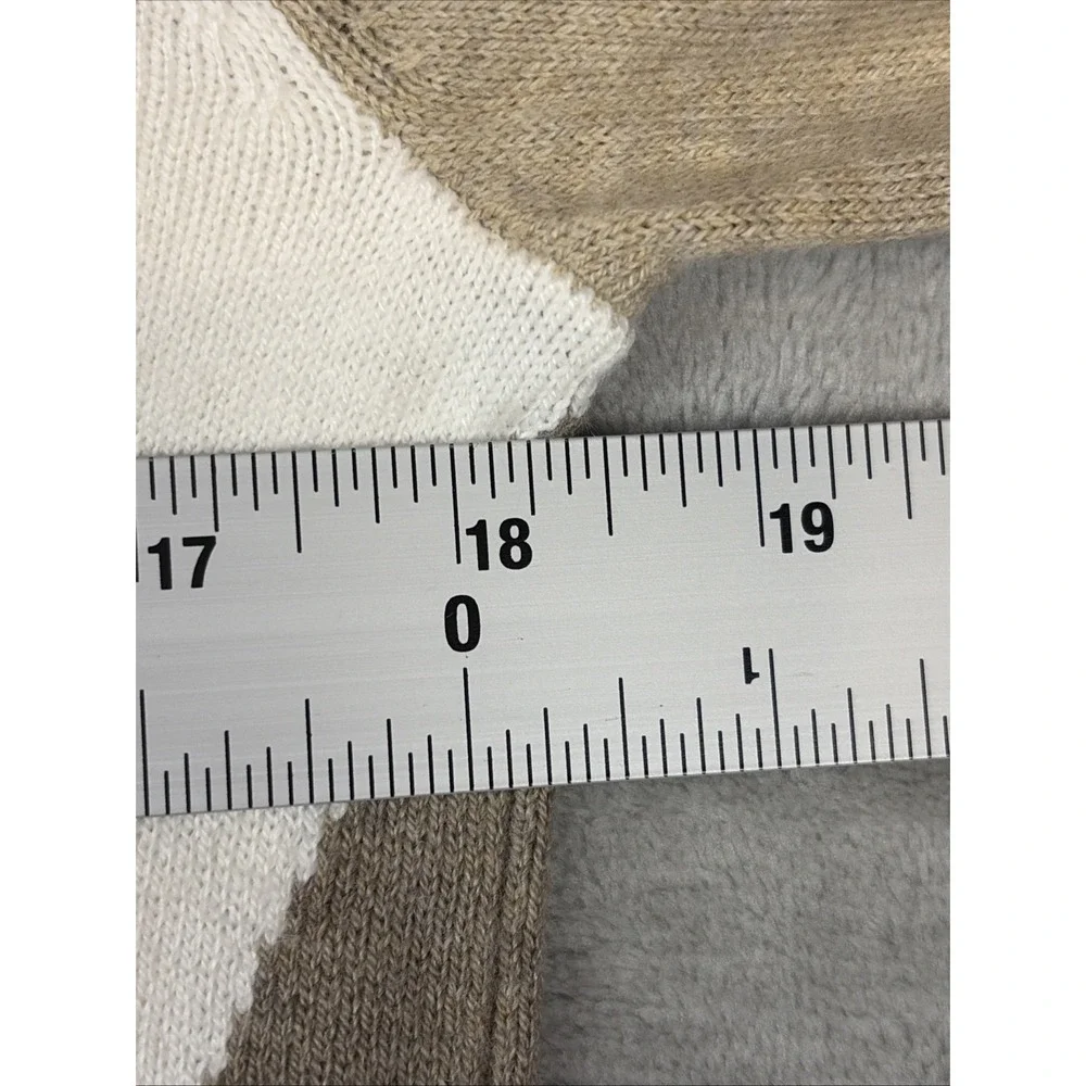 LOFT Colorblock Sweater Womens Small Petite White Tan Brown Crew Neck Knit